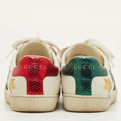Pre Owned Gucci Ace Web Size 35 White Leather Star Low Top Sneakers