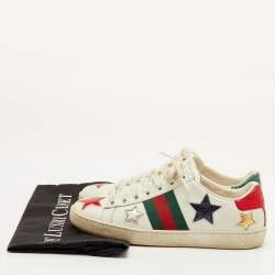 Pre Owned Gucci Ace Web Size 35 White Leather Star Low Top Sneakers
