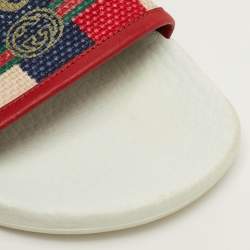 Pre Owned Gucci Size 39 Red Canvas and Leather Logo Pool Slide Sandals