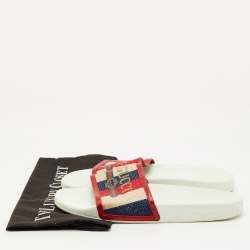 Pre Owned Gucci Size 39 Red Canvas and Leather Logo Pool Slide Sandals