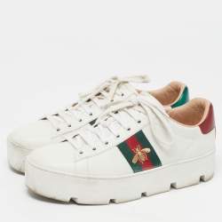 Pre Owned Gucci Ace Size 39 White Leather Platform Low Top Sneakers