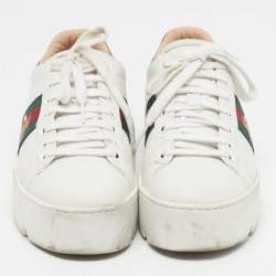 Pre Owned Gucci Ace Size 39 White Leather Platform Low Top Sneakers