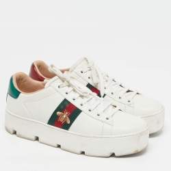 Pre Owned Gucci Ace Size 39 White Leather Platform Low Top Sneakers
