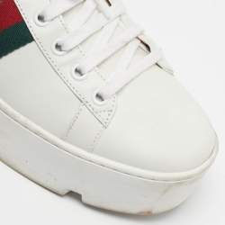 Pre Owned Gucci Ace Size 39 White Leather Platform Low Top Sneakers