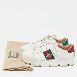 Pre Owned Gucci Ace Size 39 White Leather Platform Low Top Sneakers