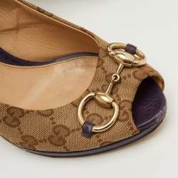 Pre Owned Gucci Hollywood Size 38 Beige/Brown GG Canvas Peep Toe Pumps