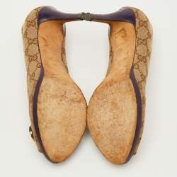 Pre Owned Gucci Hollywood Size 38 Beige/Brown GG Canvas Peep Toe Pumps