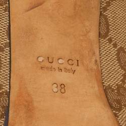 Pre Owned Gucci Hollywood Size 38 Beige/Brown GG Canvas Peep Toe Pumps