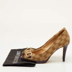 Pre Owned Gucci Hollywood Size 38 Beige/Brown GG Canvas Peep Toe Pumps