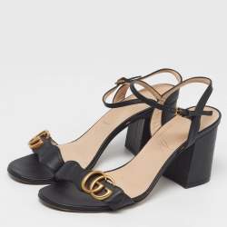 Pre Owned صندل غوتشي جي جي مارمونت سير للكاحل جلد أسود مقاس 38