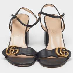 Pre Owned صندل غوتشي جي جي مارمونت سير للكاحل جلد أسود مقاس 38