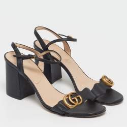 Pre Owned صندل غوتشي جي جي مارمونت سير للكاحل جلد أسود مقاس 38
