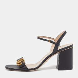 Pre Owned Gucci GG Marmont Size 40.5 Black Leather Block Heel Ankle Strap Sandals