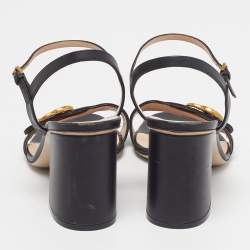 Pre Owned Gucci GG Marmont Size 40.5 Black Leather Block Heel Ankle Strap Sandals
