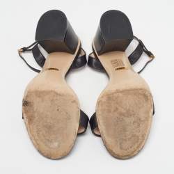 Pre Owned Gucci GG Marmont Size 40.5 Black Leather Block Heel Ankle Strap Sandals