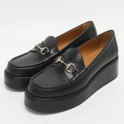 Pre Owned Gucci Jordaan Size 37 Black Leather Platform Loafers