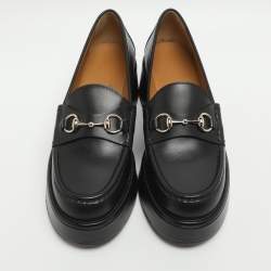 Pre Owned Gucci Jordaan Size 37 Black Leather Platform Loafers