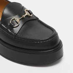 Pre Owned Gucci Jordaan Size 37 Black Leather Platform Loafers