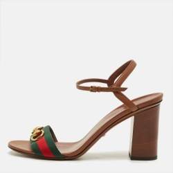 Pre Owned Gucci Horsebit Size 40 Brown Leather Ankle Strap Sandals