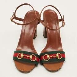 Pre Owned Gucci Horsebit Size 40 Brown Leather Ankle Strap Sandals