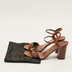 Pre Owned Gucci Horsebit Size 40 Brown Leather Ankle Strap Sandals