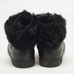 Pre Owned Gucci Guccissima Size 37 Black Cada Fur and Leather High Top Sneakers