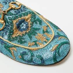 Pre Owned Gucci Princetown Size 35 Multicolor Brocade Fabric Mules