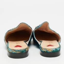 Pre Owned Gucci Princetown Size 35 Multicolor Brocade Fabric Mules