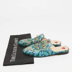Pre Owned Gucci Princetown Size 35 Multicolor Brocade Fabric Mules
