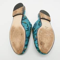 Pre Owned Gucci Princetown Size 35 Multicolor Brocade Fabric Mules