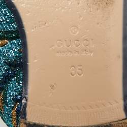 Pre Owned Gucci Princetown Size 35 Multicolor Brocade Fabric Mules