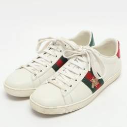 Pre Owned Gucci Ace Bee Embroidered Size 37 White Leather Low Top Sneakers