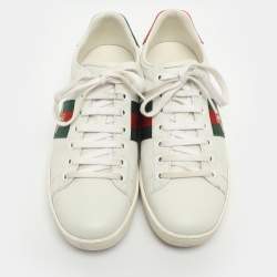 Pre Owned Gucci Ace Bee Embroidered Size 37 White Leather Low Top Sneakers