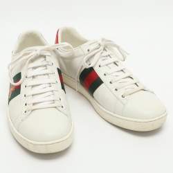 Pre Owned Gucci Ace Bee Embroidered Size 37 White Leather Low Top Sneakers