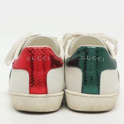 Pre Owned Gucci Ace Bee Embroidered Size 37 White Leather Low Top Sneakers