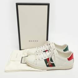 Pre Owned Gucci Ace Bee Embroidered Size 37 White Leather Low Top Sneakers