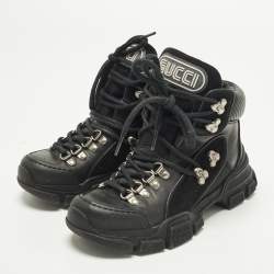 Pre Owned Gucci Flashtrek Size 35 Black Leather Suede Ankle Length Boots