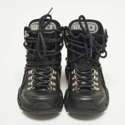 Pre Owned Gucci Flashtrek Size 35 Black Leather Suede Ankle Length Boots