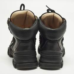 Pre Owned Gucci Flashtrek Size 35 Black Leather Suede Ankle Length Boots