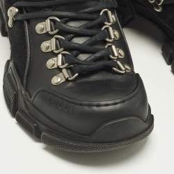 Pre Owned Gucci Flashtrek Size 35 Black Leather Suede Ankle Length Boots