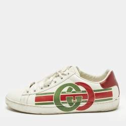 Pre Owned Gucci Ace Size 37 White Leather Lace Up Sneakers