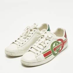 Pre Owned Gucci Ace Size 37 White Leather Lace Up Sneakers