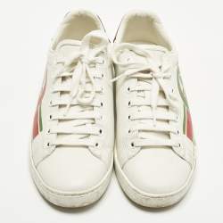 Pre Owned Gucci Ace Size 37 White Leather Lace Up Sneakers