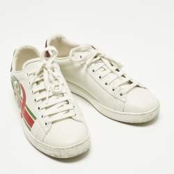 Pre Owned Gucci Ace Size 37 White Leather Lace Up Sneakers