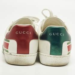 Pre Owned Gucci Ace Size 37 White Leather Lace Up Sneakers
