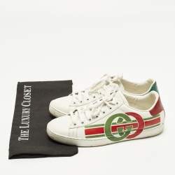 Pre Owned Gucci Ace Size 37 White Leather Lace Up Sneakers