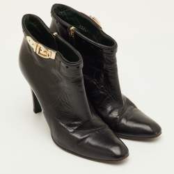 Pre Owned Gucci Size 38.5 Black Leather Buckle Detail Ankle Length Boots
