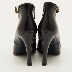 Pre Owned Gucci Size 38.5 Black Leather Buckle Detail Ankle Length Boots