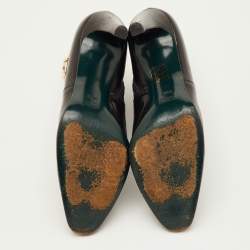 Pre Owned Gucci Size 38.5 Black Leather Buckle Detail Ankle Length Boots