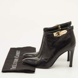 Pre Owned Gucci Size 38.5 Black Leather Buckle Detail Ankle Length Boots